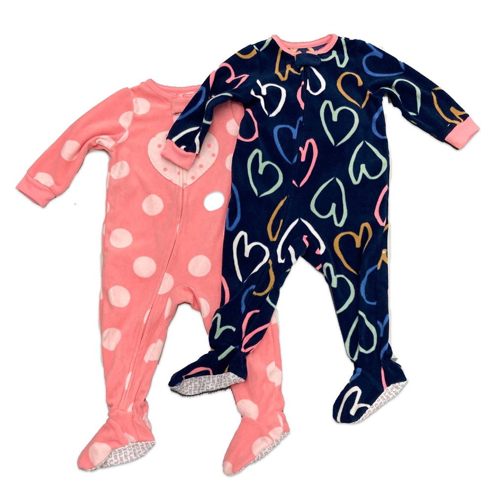 Carter's Footie Girls 2-Pajama Set - Pink Dots and Navy Hearts (12M)